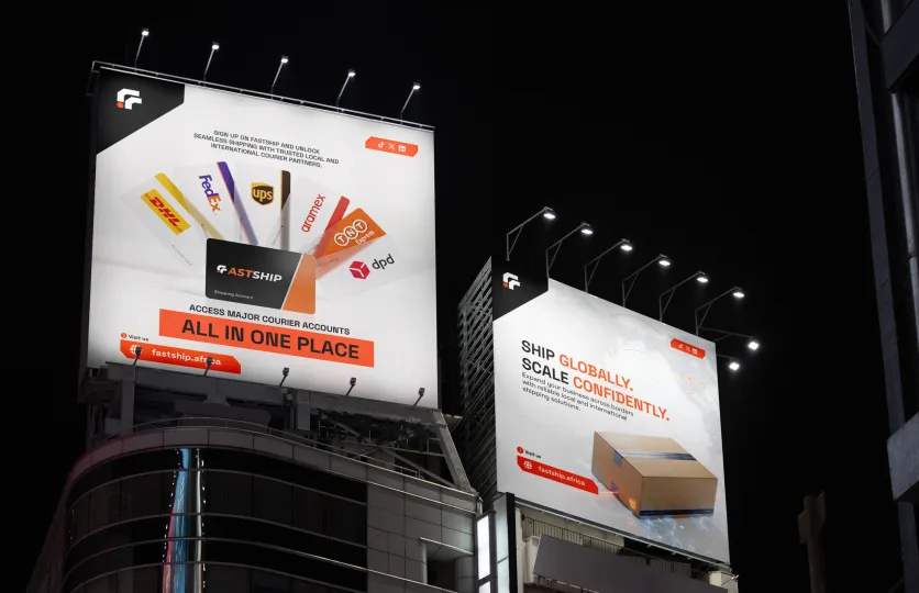 High-contrast outdoor billboard campaign at night